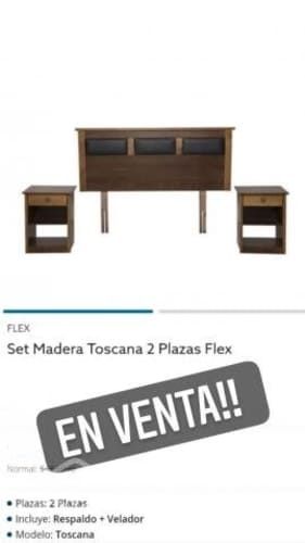 Respaldo y velador madera toscana flex 2plazas