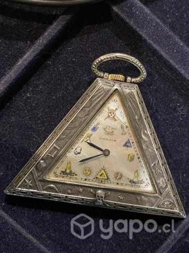 Antiguo reloj Masón Plata y nácar coloreado c 1900