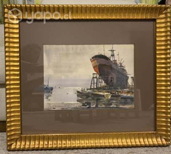 Acuarela Ricardo Anwandter enmarcada