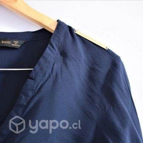 Blusa Azul Marino Zara Manga Larga Talla XS