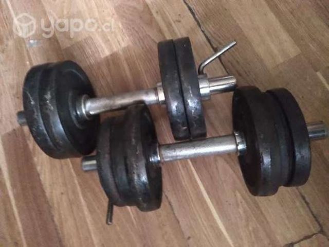 Par de mancuernas 16 kg de discos mas 2 barras