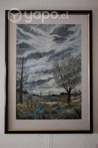 Cuadro enmarcado de pintura en acuarela