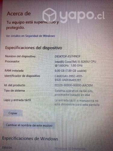 VoP Notebook HP 14" i5 8va SSD 512GB RAM 8GB