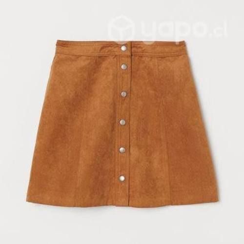 Falda Gamuza H&m Café camel Caramelo Abotonada Tal