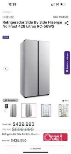 Refrigerador Hisense side by side no frost 428 L