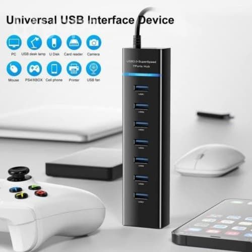 Adaptador Hub Usb Tipo C 3.0 7 Puertos 5 Gbps Luz