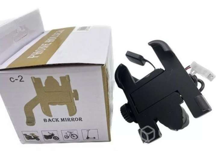 Soporte metalico celular moto con cargador