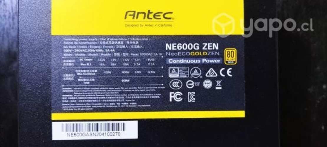 Fuente de poder Antec NeoECO NE600G Zen (600 W)