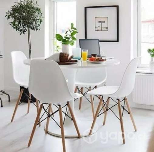 Comedor Estambul Mesa Tulip 80 cm Blanca + 4 Silla