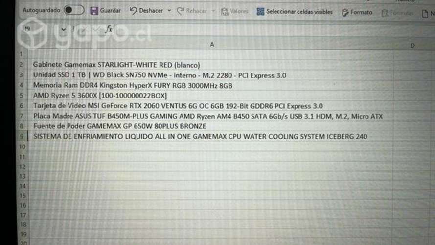 PC Gamer Razer 5 3600 / RTX 2060 / 16 GB de RAM