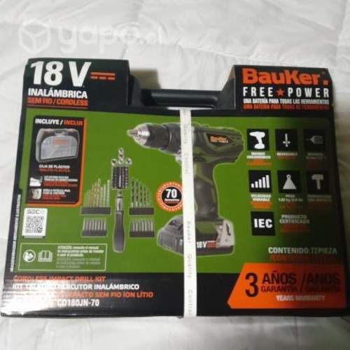Taladro percutor inalambrico Bauker 18v + 70 acces