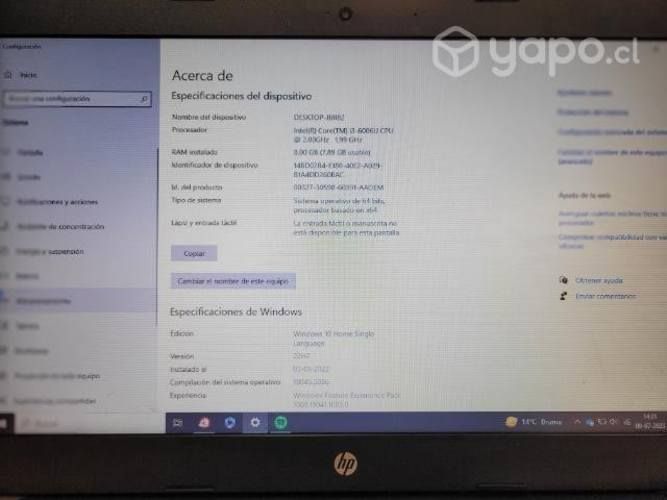 Notebook hp i3 8gb ssd240