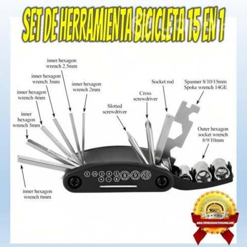 Herramienta 15 En 1 Para Reparacion De Bicicletas