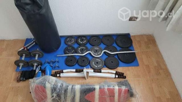 Mancuernas, punching ball, barras