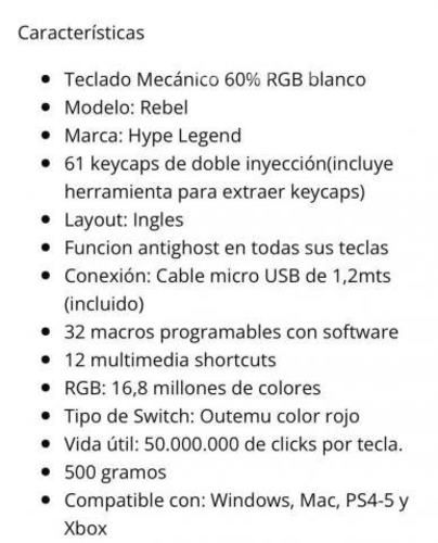 Teclado mecanico rebel 60% hype legend