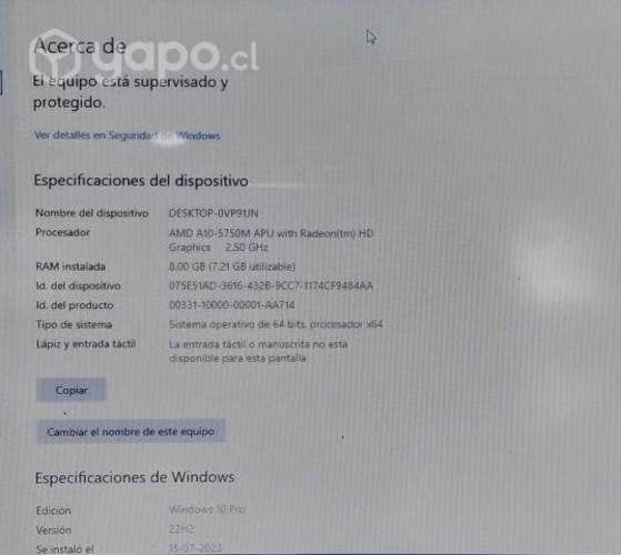Semigamer HP A10 hasta 3,5Ghz/8GB RAM/120GB