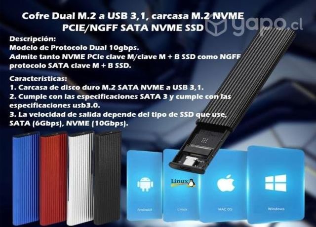 Cofre Dual M.2 a USB 3,1, carcasa M.2 NVME PCIENGF