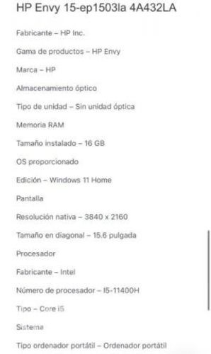 Notebook HP Envy 15-ep1503la