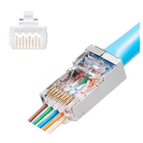 Conector rj45 cat6 ftp metalico, pass thru 10 uni