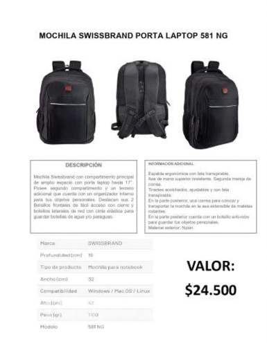 MOCHILA SWISSBRAND PORTA LAPTOP 581 NG 30% off