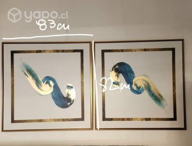 2 cuadros de 83x82 con marco dorado diseño