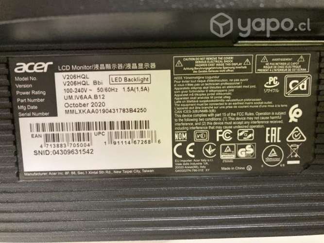 LCD Monitor ACER 19,5&quot; V206HQL BBI