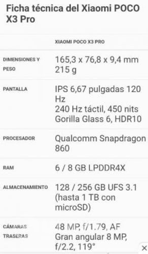 Xiaomi Poco X3 pro en 250.000