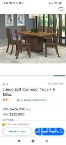 Juego de comedor Troia 4 sillas nuevo de entrega a