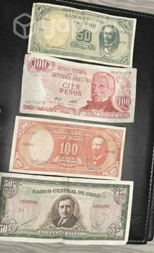 Billetes chilenos y de Argentina antiguos
