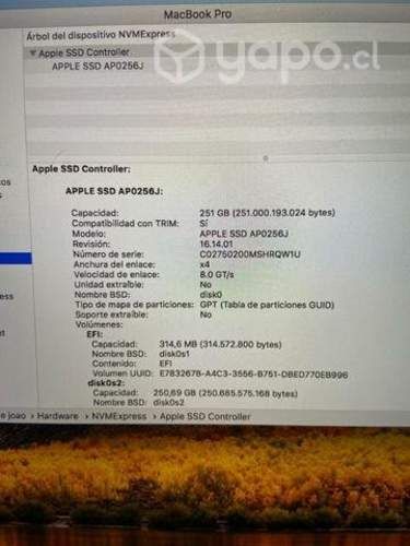 Computador macbook 14,2 2017 info en las fotos