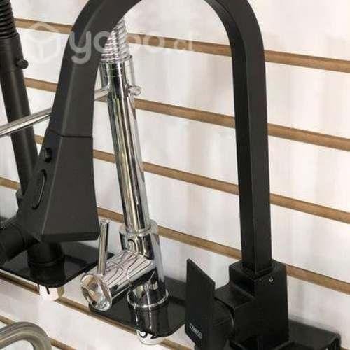 Llave Monomando Lavaplatos Extraíble Cuadrada Negr