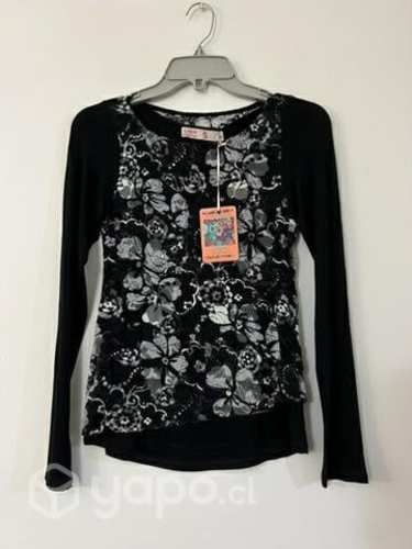 Polera Elástica Marca Mor Talla S Negra Gris