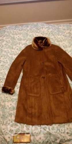 Chaqueta larga de cuero natural con chiporro L