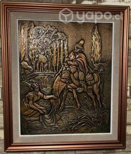 Cuadro "El Huaso y La Lavandera" - cobre repujado