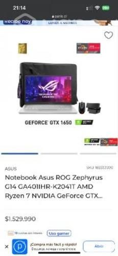 Notebook gamer asus ROG Zephyrus g14 ryzen 7 4800