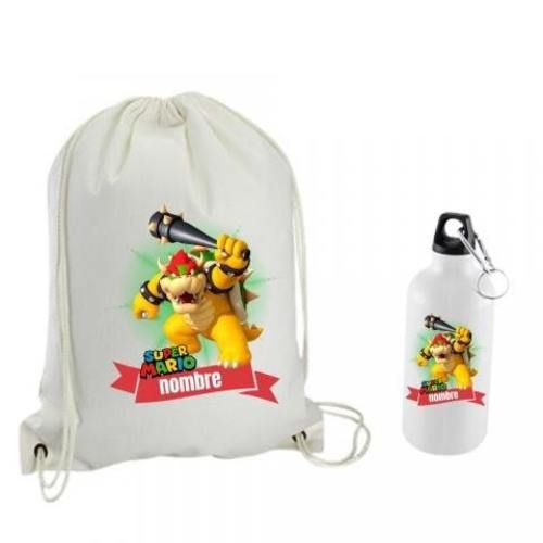 Mochila + botella agua personalizada bowser super