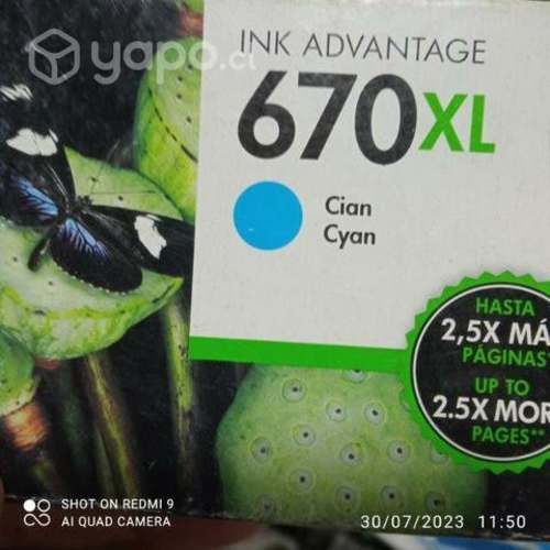 Tinta HP 670xl cyan original de alta