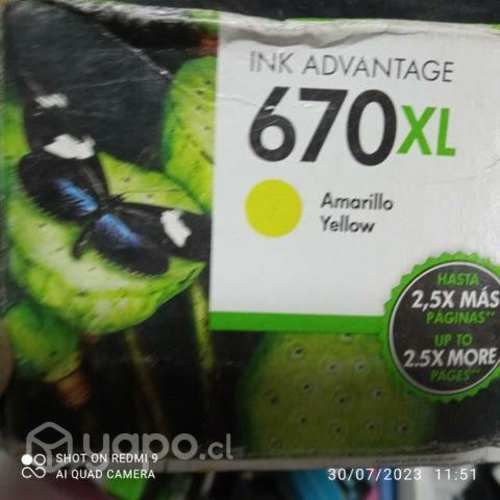 Tinta HP 670xl yellow original de alta