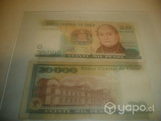 Billete antiguo de 20 mil y 10 mil