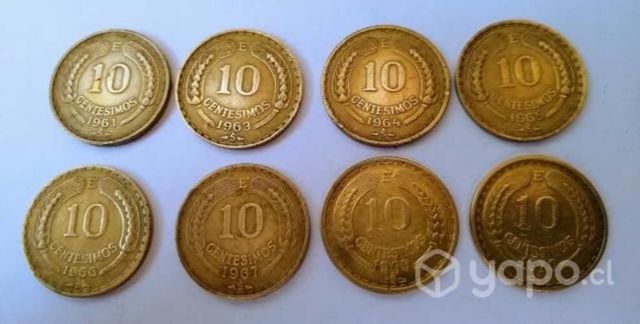 Set de monedas chilenas de 10 centésimos, dif. año