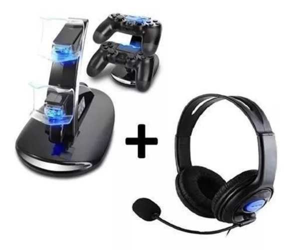 Set Audifono Microfono Ps4 + Cargador Joystick + E