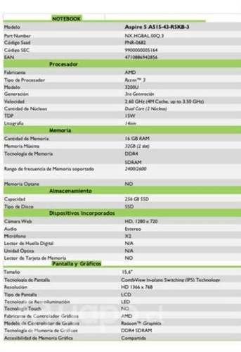 Nootebook Aspire nuevo