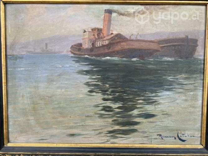 Antiguo cuadro pintura chilena Ramos Catalan Valpo