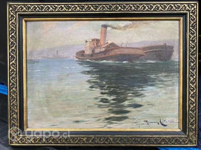 Antiguo cuadro pintura chilena Ramos Catalan Valpo