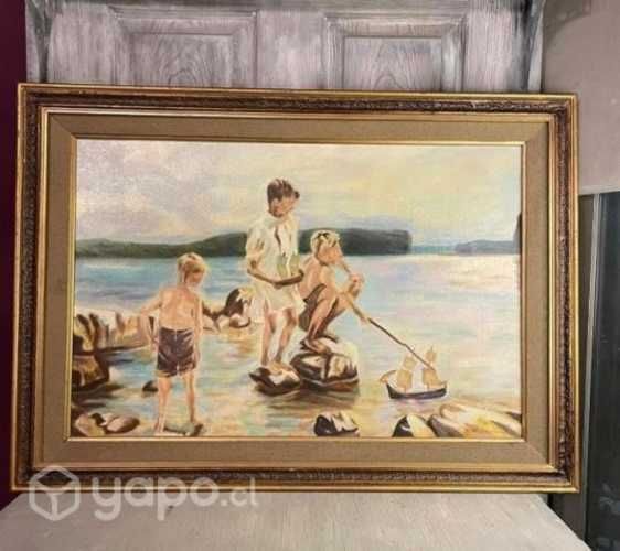 Antiguo óleo en tela y marco madera