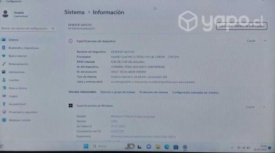 HP 240 G6 I3 hasta 2,3 Ghz/8GB RAM/240GB SS