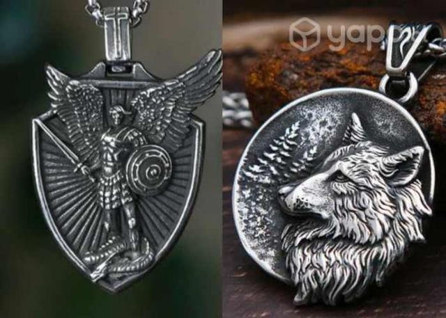 Collar Amuleto Totem lobo y Arcangel Miguel