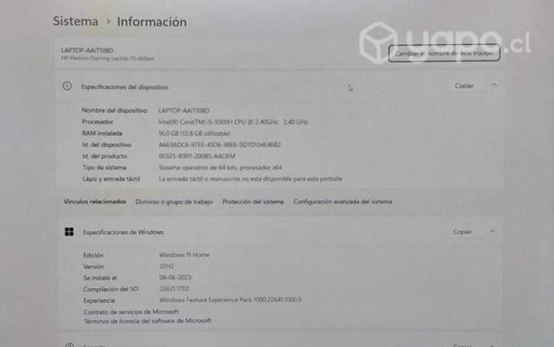 HP Gaming I5 9300H hasta 4,1Ghz/16GB RAM/ S