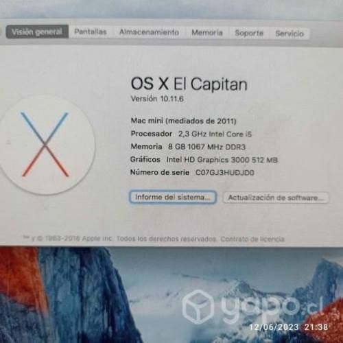 Mac Mini Procesador i5 - 8 Gb Ram SSD 250 Gb