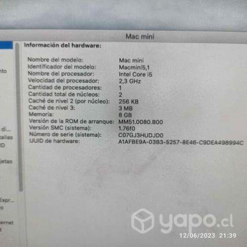 Mac Mini Procesador i5 - 8 Gb Ram SSD 250 Gb